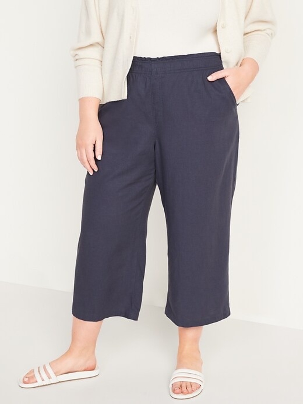 NWT Old Navy High-Waisted Lettuce-Edge Linen-Blend Culotte Pant, Size 2X (20/22)